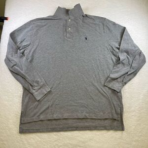 Vintage Polo Ralph Lauren Mens Polo Shirt Long Sleeve XL Grey Gray Solid Extra L